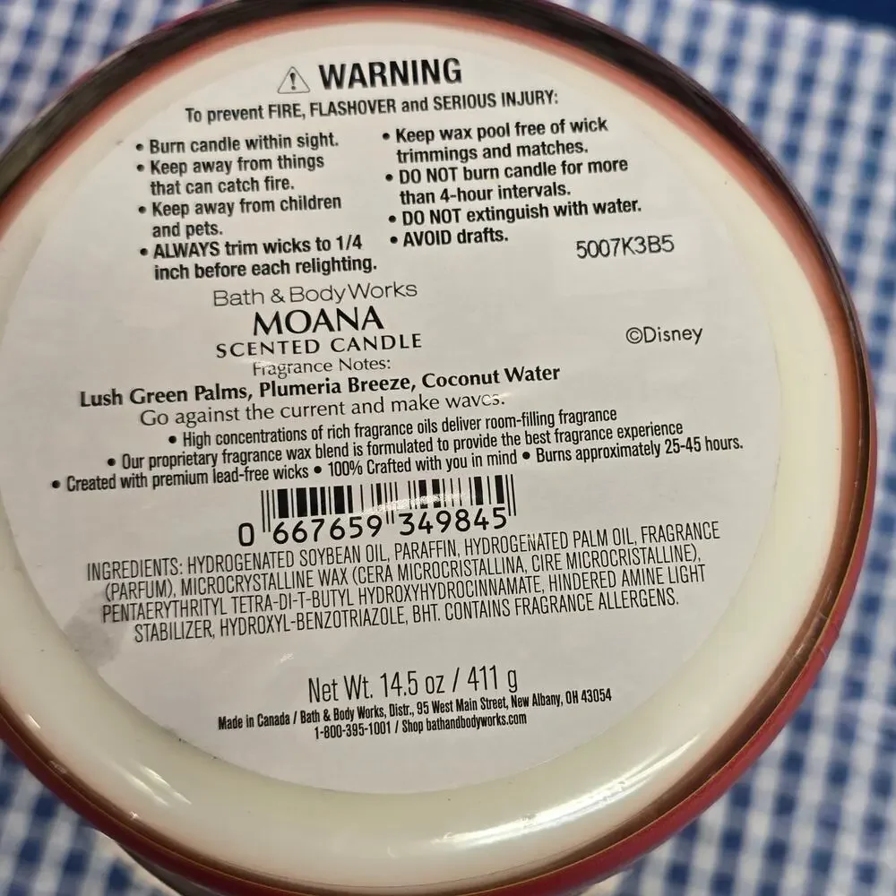 BBW Disney Princess Moana Large 3 Wick Candle Holiday Home Fragrance Exclusive